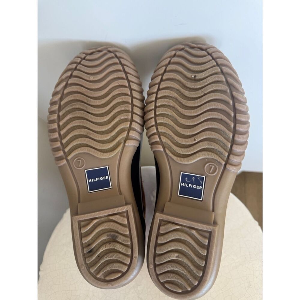 Tommy Hilfiger Navy and Tan Rubber Duck Rain Boots Faux-Fur Lined Plaid Size 7M - Picture 8 of 12
